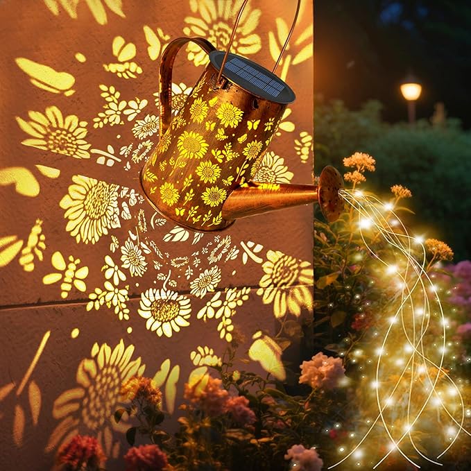 VOOKRY Solar Lights Outdoor Decoration, Large Hanging Metal Solar Watering Can Lights Waterproof Sunflower Garden Decor Yard Lights Outside for Porch Lawn Patio, Birthday Gifts for Women Mom Grandma