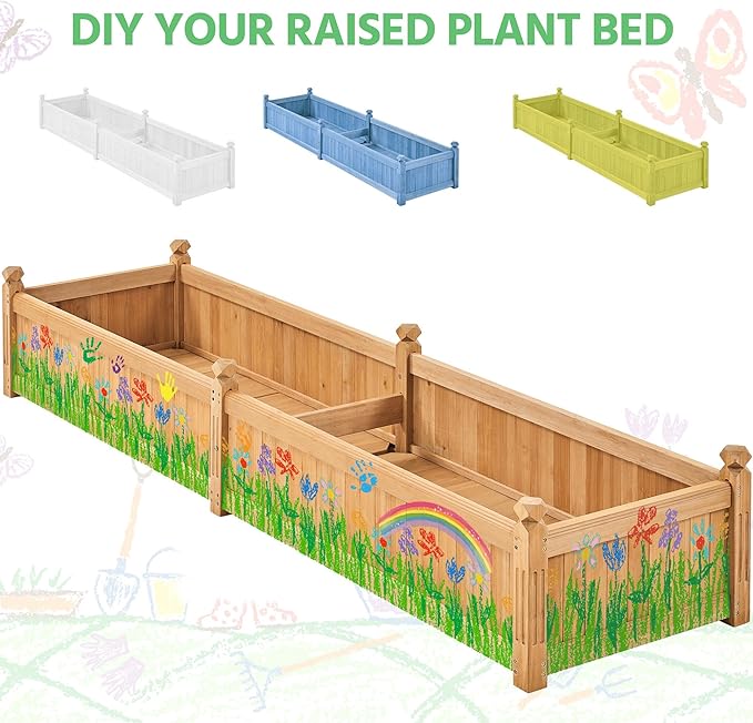 Yaheetech 90.5″ L×23.5″ W×16″ H Wooden Raised Garden Bed, Horticulture Wood Rectangular Garden Planter Outdoor, Raised Planter Box for Yard/Greenhouse/Vegetable/Flower/Herbs, Light Brown, 2pcs