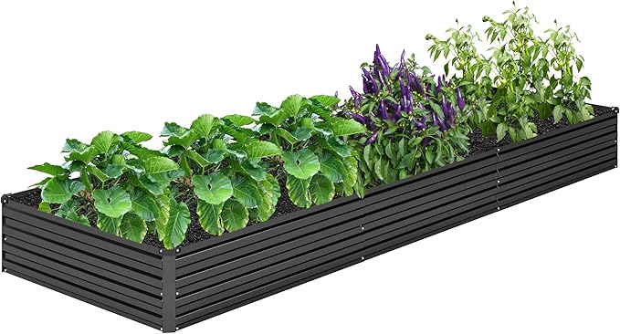 2PCS 12x4x1FT Galvanized Raised Garden Bed Kit,Vegetable Boxes-Rectangle Metal Flower Box,Large Planter Raised Beds Outdoor Garden for Planting,Fruit,Herb-Black