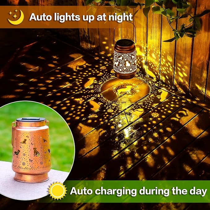 Dog Solar Lanterns Outdoor Waterproof Hanging Solar Lights Dog Gifts for Women Men Metal Decorative LED Lanterns for Garden Decor,Yard,Patio,Lawn,Tabletop,Pathway,Landscape