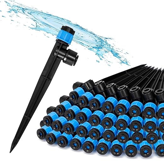 Bonviee 40-Pack Drip Irrigation Emitters, 1/4" Push-to-Connect Irrigation Stakes – Adjustable 360° Water Saving Garden Sprinklers for Potted Plants, Lawn, Vegetable Beds