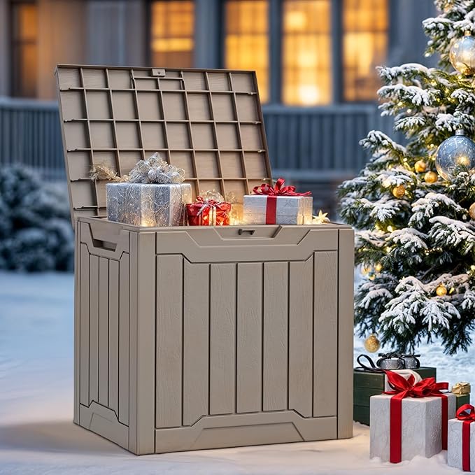 YITAHOME 31 Gallon Outdoor Storage Box, Resin Deck Box and Waterproof Package Delivery Box for Gardening Tools, Pool Supplies, Patio Furniture, Lockable, Taupe