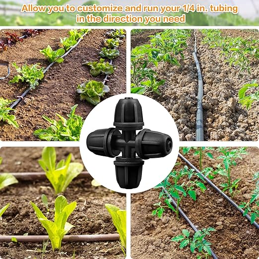Upgraded 1/4" Drip Irrigation Cross Fittings：24 Pieces Leak Free Lock Barbed 4 Way Tee Connectors for 1/4 Inch Irrigation Tubing Quick Connect Parts for Garden Landscape System