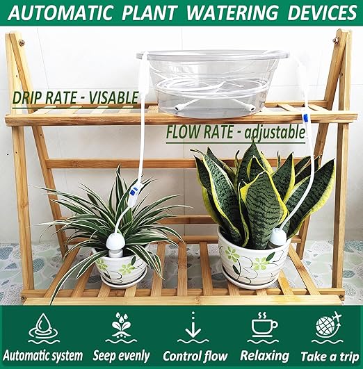 Self Watering Planter Insert, New Plant Watering Devices with Flow Regulator, Upgrade Self Watering Spikes with Controller, Vacation Drip Irrigation System Protect Your Plants (2 PCS)