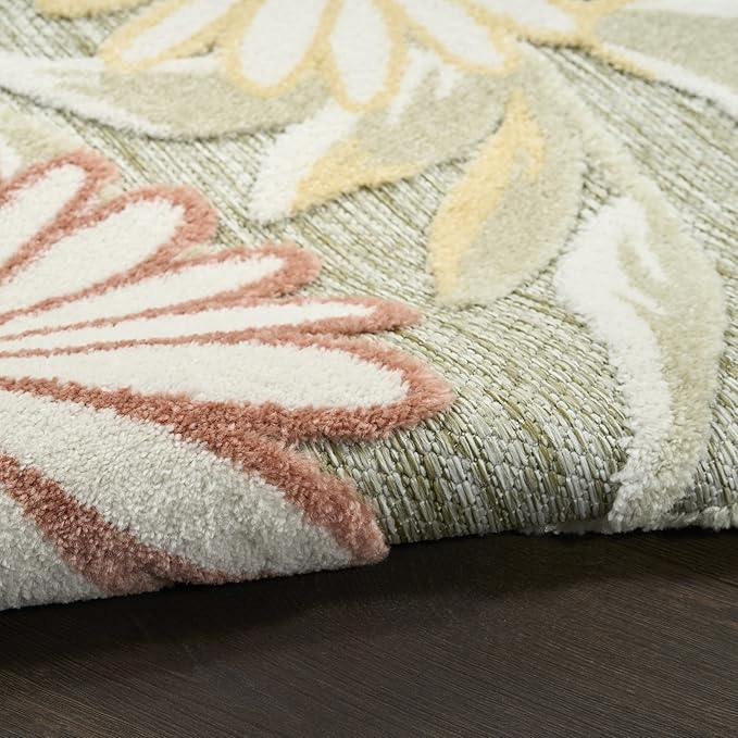 Nourison Aloha Sage Rose 9' x 12' Area Rug - Easy Clean, Non Shedding, Bed Room, Living Room, Dining Room, Kitchen (9' x 12')