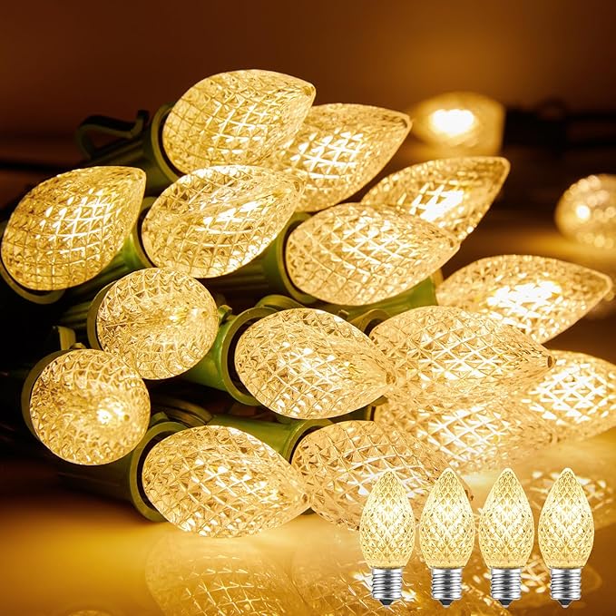 C7 LED Lights Warm White Christmas Lights Outdoor, 100FT C7 Christmas String Lights with 100 Plastic Bulbs, Traditional Hanging Holiday Lights for Christmas Tree Patio Fence Roofline Xmas Decorations