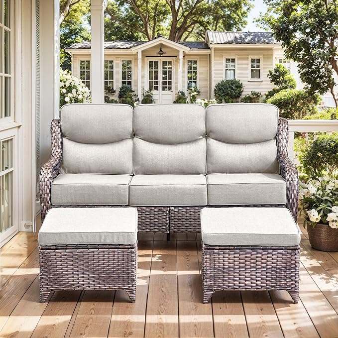 HUMMUH Wicker Patio Furniture Set 6 Inch Thick Cushion Outdoor Swivel Rocker Patio Chairs with Deep Seat Sofa 6PCS Outdoor Furniture Set for Porch Garden Deck