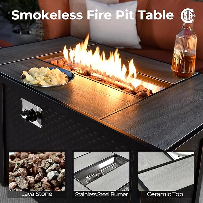 HOOOWOOO Outdoor Sectional Furniture Set,8 Pieces Wicker Patio Conversation Sets,L Shape All Weather Outside Couch Sofa Set with Swivel Chairs Solar Light Table Ottoman,Black