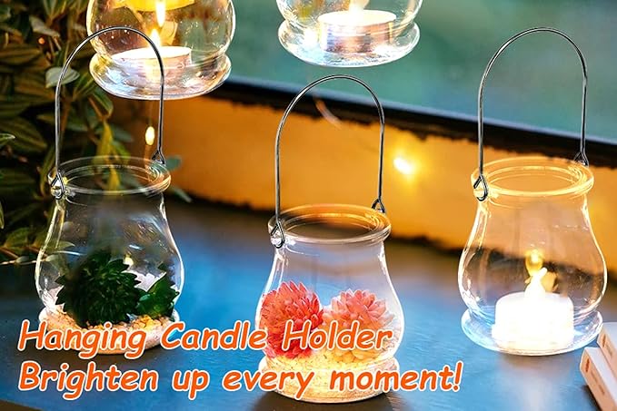 8PCS Hanging Glass Candle Holder: Hanging Glass Vase Air Plant Succulent Vase Hanger Plant Terrariums Orbs Air s for Party Wedding Centerpiece