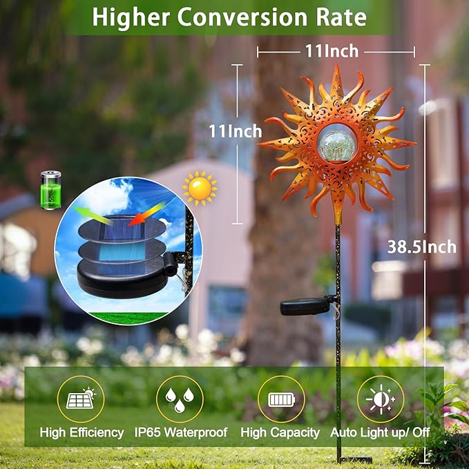 TAKE ME Sun Solar Lights Garden Outdoor Waterproof Metal Stakes for Patio Yard Walkway LawnPatio Mothers Day Gifts Mom Wife Grandma (Red Sun)