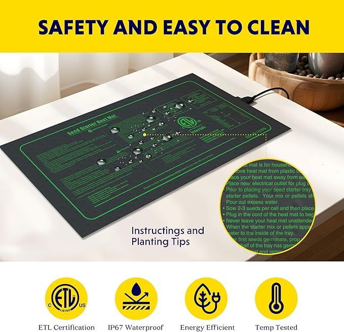 iPower Upgrade 10" x 20" Durable Waterproof Seedling Heat Mat with ETL Certified, Warm Hydroponic Heating Pad for Germination, Indoor Gardening, Brewing and Seed Starting