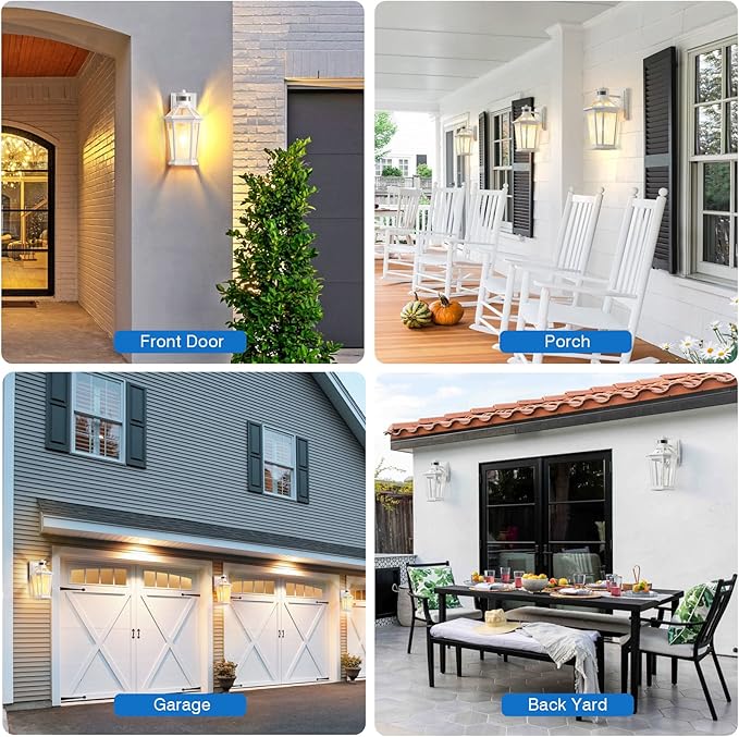 VIANIS Motion Sensor Outdoor Exterior Light Fixture, White Outdoor Porch Lights Wall Mount, Waterproof Dusk to Dawn Coach Lantern, Modern Outdoor Lights Fixtures for Garage, Front Door