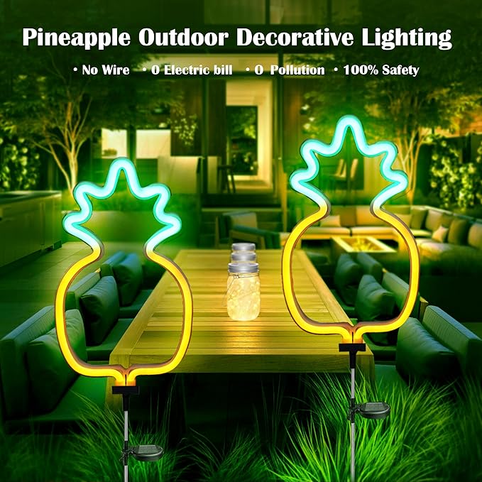 SunKite Pineapple Solar Garden Lights Solar Decorative Stake Lights Outdoor Waterproof Solar Neon Lights for Garden,Yard, Lawn, Pathway, Patio,Backyard Decor(2 Pack)