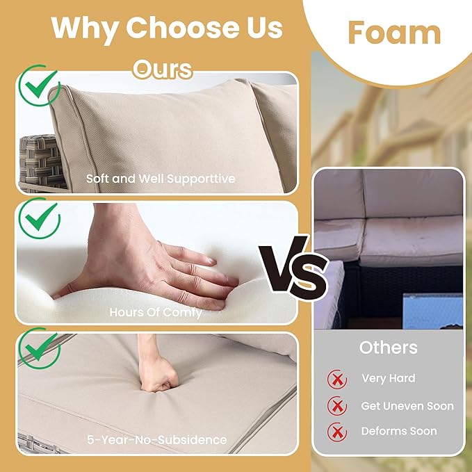 HOOOWOOO Outdoor Sectional Furniture Set,8 Pieces Wicker Patio Conversation Sets,L Shape All Weather Outside Couch Sofa Set with Swivel Chairs Solar Light Table Ottoman,Beige