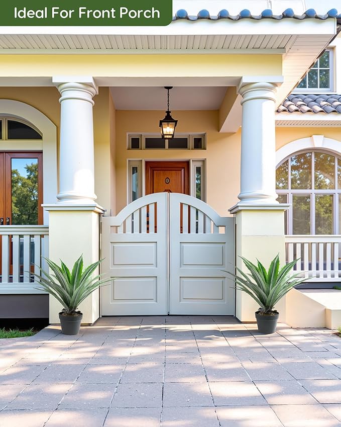 Velener Artificial Agave Plant in Black Pot with Real Stone Pebbles, Large Fake Agave Plants with Green Serrated Leaves, Faux Yucca for Indoor and Outdoor Decor-27 Inches Tall, 29 Leaves