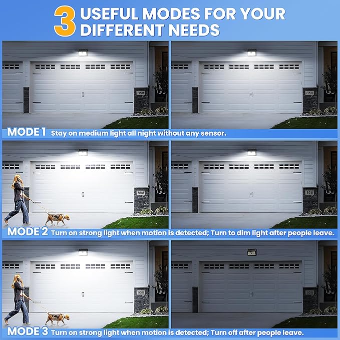 Solar Lights Outdoor Motion Sensor, 2 Pack 149 LED Waterproof Solar Powered Fence Lights, 3 Lighting Modes Security Wall Light for Outside Backyard Deck Garden Door Step Walking Dog, Cold Light 6500K