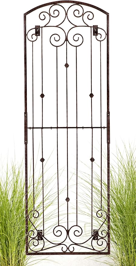 H Potter Garden Trellis for Climbing Plants Vertical Wrought Iron Panels Scroll Metal Wall Trellises Large Tall Arched Home Garden Outdoor 8 Foot Decorative Fence Privacy Screen Outdoors