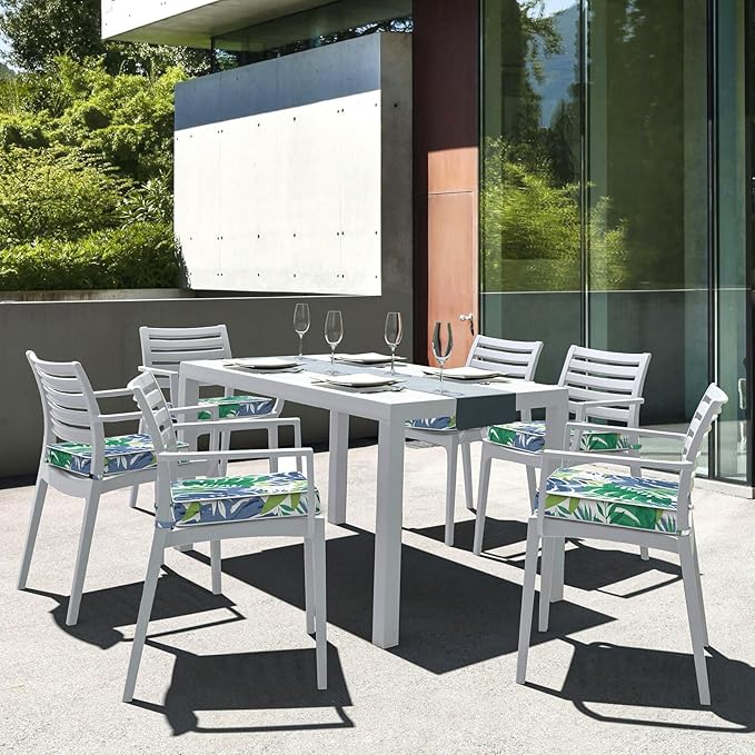 LVTXIII Patio Chair Cushions 19"x19"x3", Water-Repellent Outdoor Seat Cushions for Patio Furniture, Square Chair Pads with Ties for Home Garden Decoration, Set of 2, Islamorada Blue Green