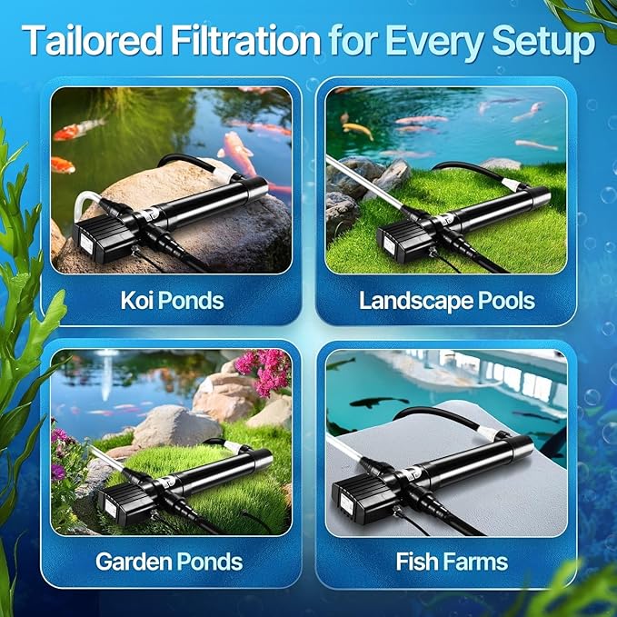 Flexzion Pond UV Lights for Outdoor Ponds - 55W XL Light, 13209 Capacity, 5000L/H UV Pond Clarifier for Outdoor Ponds, Clears Water in Days (CUV-155)