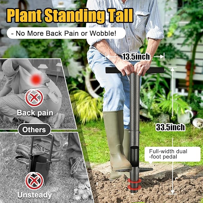 Bulb Planter Tool - 34" Long Handle Sod Plugger Lawn Digger,Auto Plug Eject,Heavy Duty Yard Garden Plant Hole Pluggers for Grass,Tulip Flower ,Soil Transplant Plugging,Turf Repair Transplanting