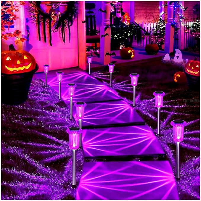 DenicMic Solar Lights Outdoor Pathway Lights LED Waterproof Acrylic Lamp Head Stainless Steel Stake for Yard Garden Landscape Path Walkway Driveway Patio Lawn (Purple 15Pack)