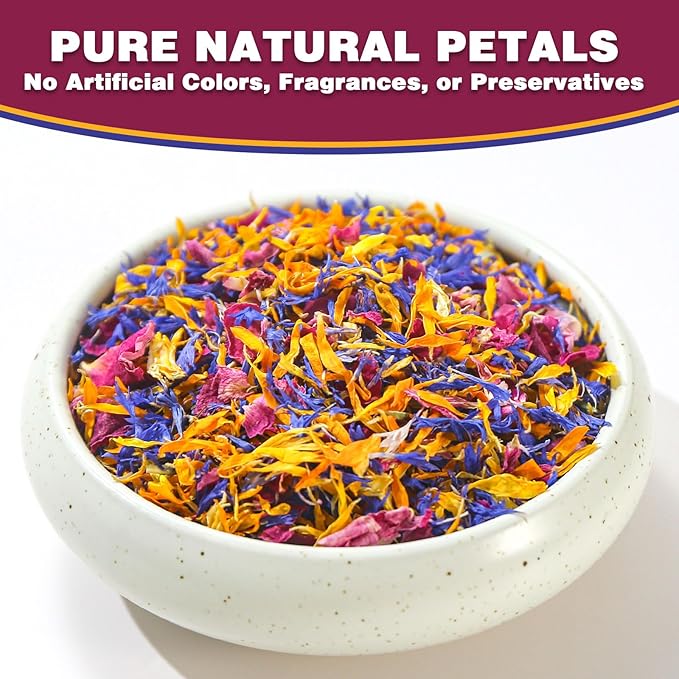 TEARELAE - Mixed Edible Flowers - Premium Rose, Cornflower, and Calendula Petals - Edible Cake Decorations - Pure Natural - Caffeine-Free - for Drink, Tea, Salad and Soap - 0.49oz/14g