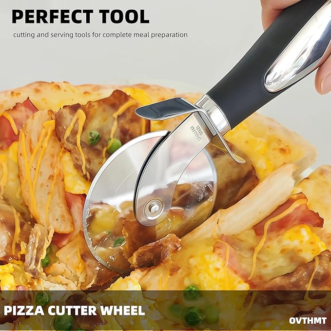 Pizza Oven Accessories 4 PCS, Pizza Kit, Aluminum Pizza Paddle with Foldable Wood Handle, Pizza Cutter, Rocker Blade, Cutter Wheel, Pizza Server, Pizza Peel Set, Pizza Tools