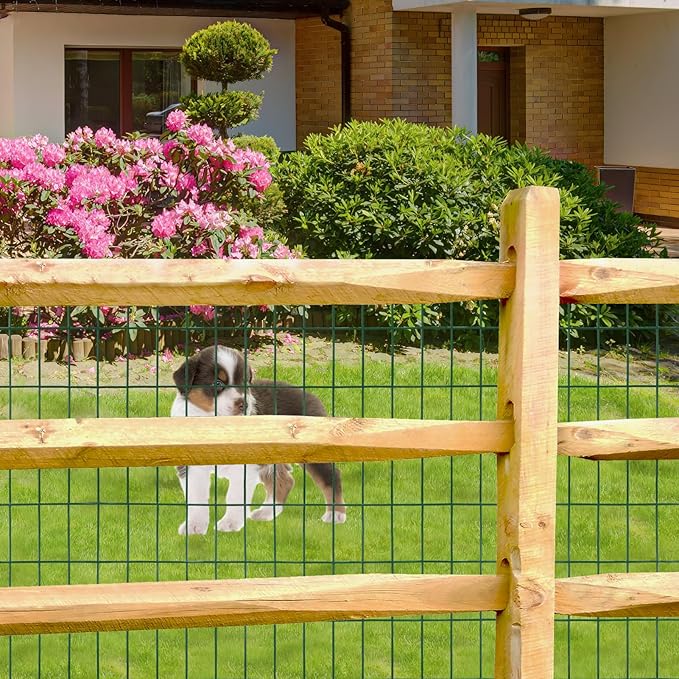 Green PVC Coated Welded Wire Fence 56 Inch x 50 Foot, 2 Inch x 4 Inch 14GA, Garden Border Fencing Roll Vinyl Coating Metal Wire Mesh Hardware Cloth for Yard Vegetable Plant Protection