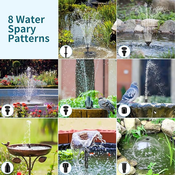 POPOSOAP Solar Pond Filter Built-in 3600mAh Battery Backup, 8W Solar Pond Filter with Water Pump, Pond Filter with Water Shortage Protection & Clear Tubing for Ponds Fish Tank Bird Bath Garden