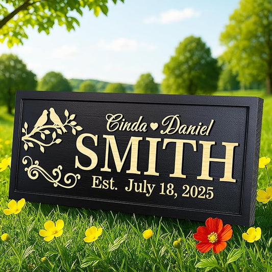 Personalized Wooden Family Name Sign Custom Carved Last Name Plaque with Established Date Rustic Solid Wood Wall Art for Home Decor Wedding Gift