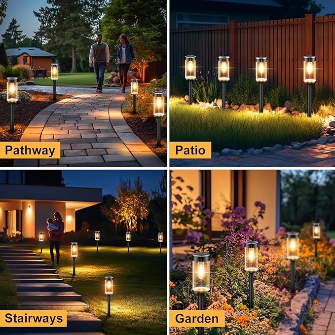Woolmug Solar Pathway Lights, 6 Pack LED Solar Light Outdoor Waterproof, Auto On/Off Path Lights for Walkway Outside Yard Lawn Sidewalk(Warm White)