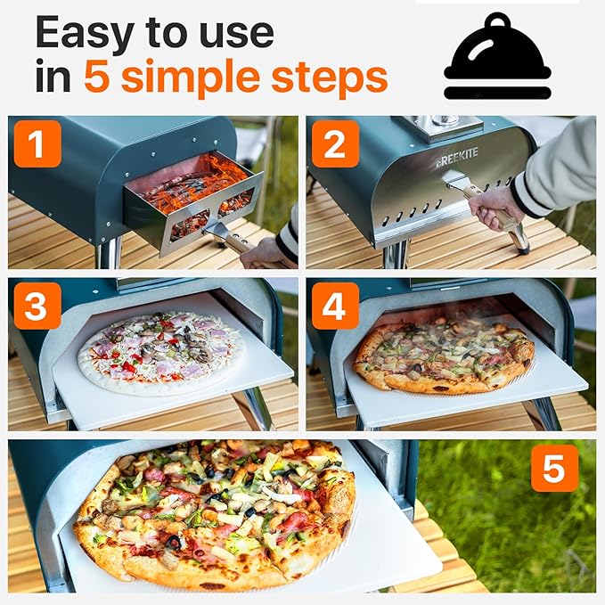 Pizza Oven 13 Inch Outdoor Wood Fired Portable Stainless Steel Pizza Oven with Pizza Stone for Family Outside Cooking Camping Backyard BBQ Pizza Maker Garden Kitchen(Blue-gery 13IN)
