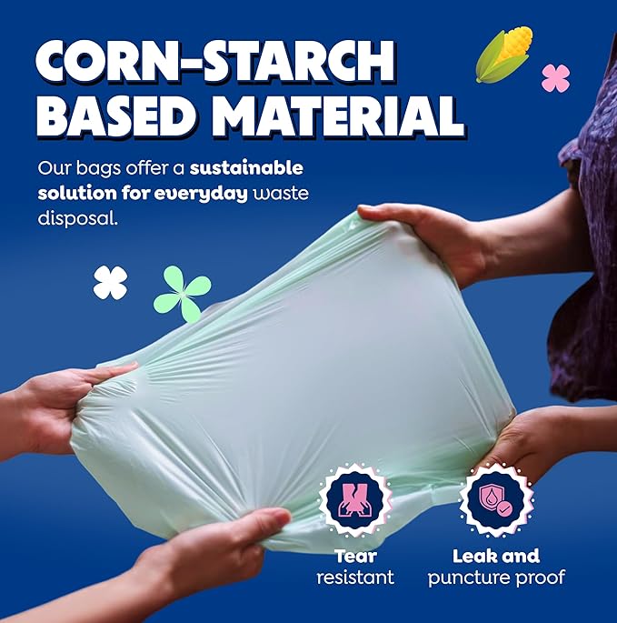 BPI 100% Home Compostable Kitchen Trash Bags, 13 Gallon 1.5 Mil Heavy Duty Unscented Plant Based Bags w/Handles, Tall Biodegradable Garbage, Compost & Food Scrap Waste Can Liners, 35 Ct