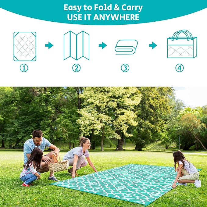 HEBE Outdoor Rug Waterproof 8x10, Reversible Plastic Straw Rug RV Camping Rug, Indoor Outdoor Patio Mat Clearance, Outside Carpet for Porch,Deck,Camper,Balcony,Backyard,Picnic