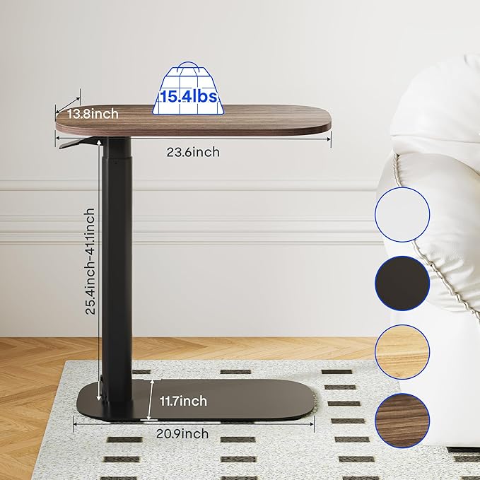 FLEXISPOT Adjustable C Table with Wheels, Mobile Snack Side End Table Sofa Couch Bedside Table Laptop Cart TV Tray Night Stand for Small Space Side Table(23.6" W x 13.8" D,Rustic Brown)