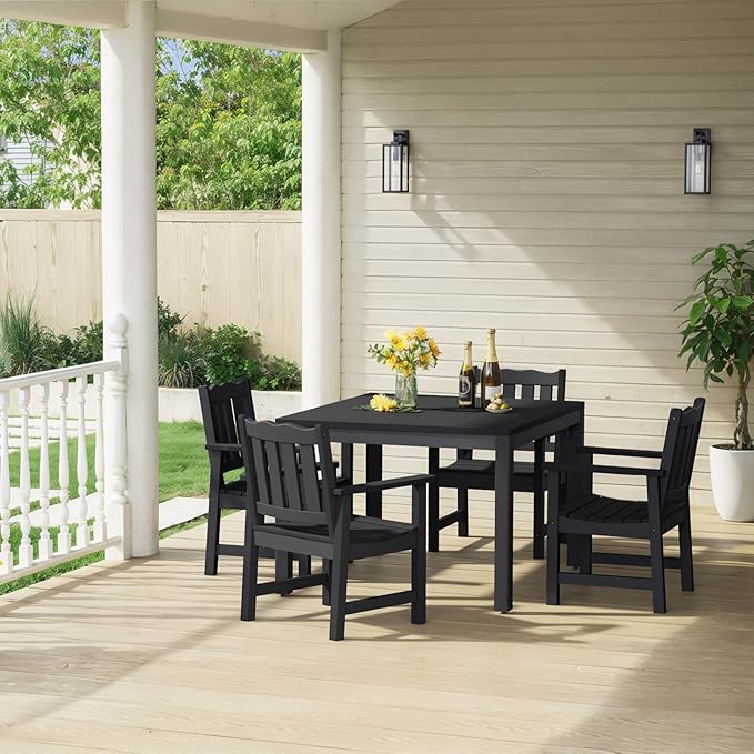 Stoog All-Weather Patio Chairs Set of 2, Outdoor Dining Chairs with Curved Backrest, 400 lbs Support Garden Chair, Black