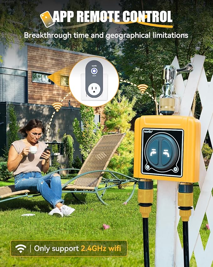RAINPOINT WiFi Water Timer with Brass Inlet & Outlet，2 Zone WiFi Hose Timer for Lawn,WiFi Sprinkler Controller via APP/Voice Control,Automatic Watering System by Time/Weather/Quantity/Soil Moisture
