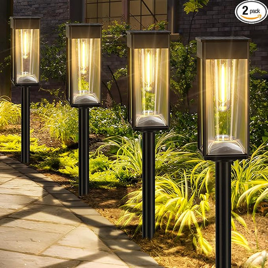 Solar Pathway Lights Outdoor, 2 Pack Solar Garden Lights Outside Pathway, Landscape Path Lights for Patio Lawn Path Walkway Decor