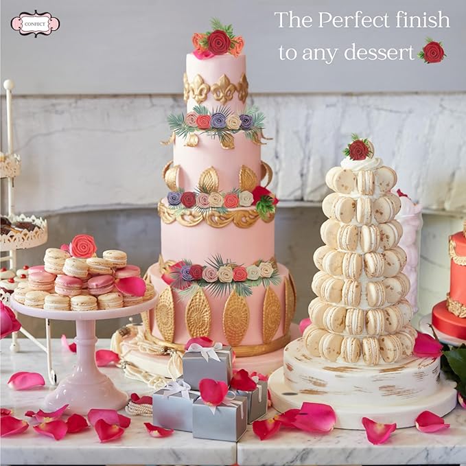 Confect Edible Rose Cake Toppers – Edible Roses for Cupcake & Cake Decorations- Vegan, Gluten-Free, Dairy-Free, Palm Oil-Free -Edible Viva Magenta Roses - Pack of 12