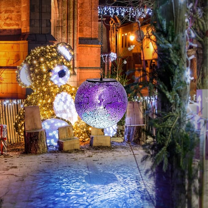 VCUTEKA Solar Lanterns Outdoor Waterproof - Hanging Solar Lights Garden LED Lanterns Mosaic Crack Glass Design for Landscape Patio Yard Garden Pathway Decoration