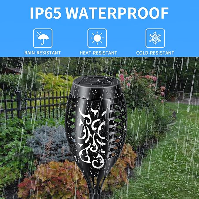 Solar Lights Outdoor 6 Pack, Solar Torch Light with Flickering Flame, Waterproof Outdoor Lighting Solar Powered Pathway Lights, Decoration Lighting for Garden Yard Patio, Auto On/Off