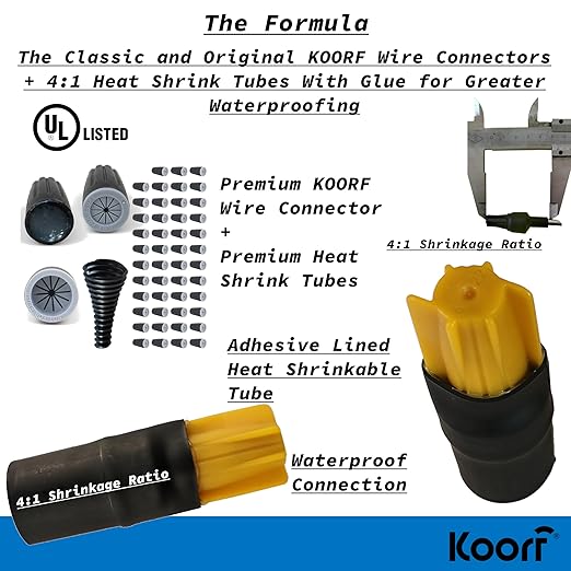 UL Listed Waterproof Wire Connectors with Heat Shrink tubing for Outdoor Caps Sprinkler LED applicate in Wherever Corrosion Exists, Moisture (20, XLargeHeatShrinkable)