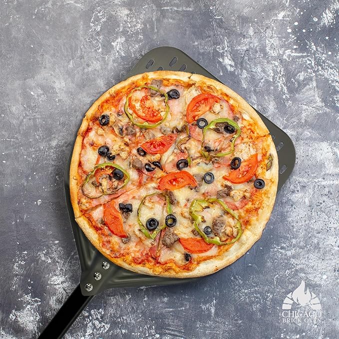 Perforated Pizza Peel - 12"x15" Anodized Aluminum Pizza Steel, 32" Handle, 47" Overall Length - Ideal Pizza Turning Peel for Pizza Oven, Brick Oven, Baking Bread