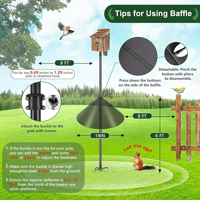 Gtongoko 19 Inch Squirrel Baffle for Bird Feeder Pole Squirrel Guards for Shepherds Hook Stopper for Bird Feeders Black 1 Pack