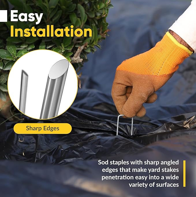 USA Made 100 Pack Landscape Staples 6 inch 11 Gauge Garden Stakes Galvanized Landscape Fabric Pins | Metal Stakes for Ground Cover Holding Fence Christmas Decorations Irrigation Tubing