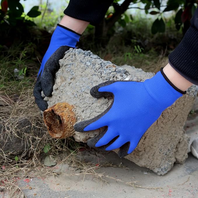 Evridwear Crinkle Latex Rubber Hand Coated Safety Work Gloves for Men Women General Multi Use Construction Warehouse Gardening Assembly Landscaping (L-Size) Blue 120 Pairs Pack