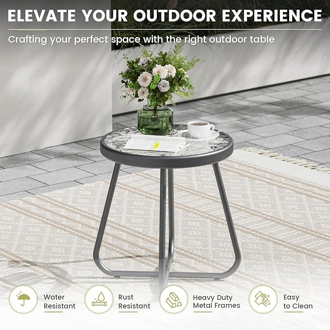 UDPATIO Patio Dining Set of 3, Outdoor Table and Chairs Set with Glass Table, 2 Stackable Patio Chairs with High Back, Outdoor Furniture Sets for Deck Garden Backyard Lawn Poolside (Dark Grey)