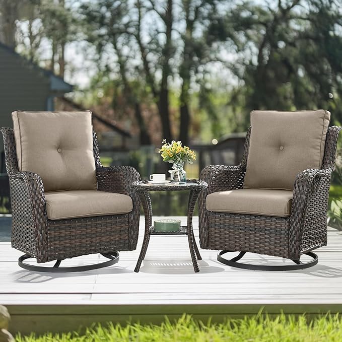 HUMMUH 8 Pieces Outdoor Patio Furniture Set with Fire Pit,L-Shaped Modular Sectional Couches with Swivel Patio Chairs,Wicker Conversation Set for Deck,Backyard,Porch,Garden