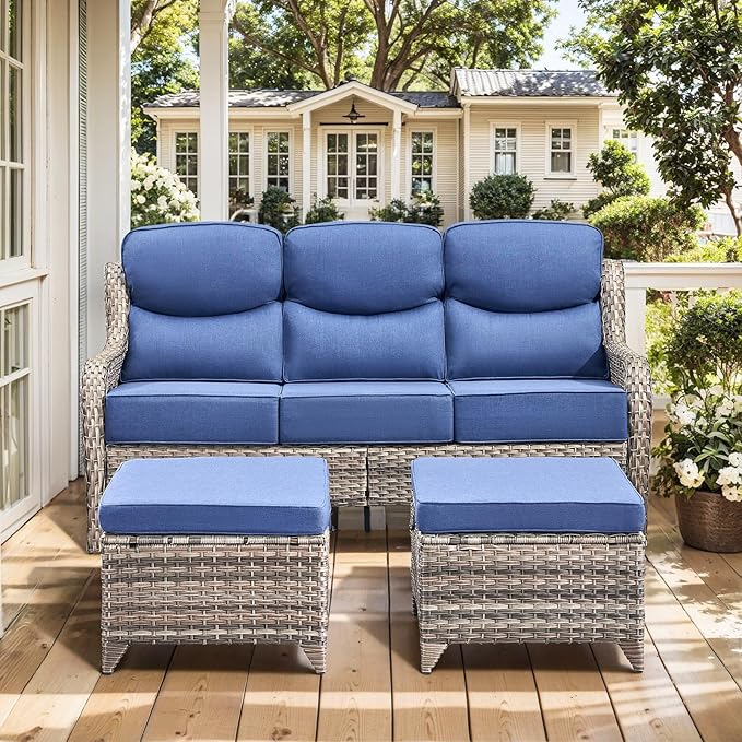 HUMMUH Wicker Patio Furniture Set 6 Inch Thick Cushion Outdoor Swivel Rocker Patio Chairs with Deep Seat Sofa 5PCS Outdoor Furniture Set for Porch Garden Deck