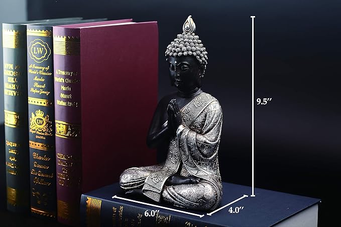 JORAE Seated Buddha Statue Buddhism Thai Meditating Home and Garden Decorative Sculpture Praying Collectibles Figurines, 9.5 in, Polyresin